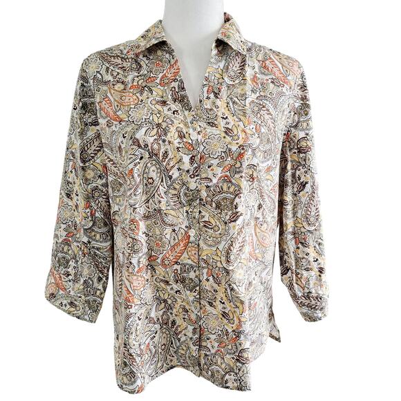 Studio Works Button Up Paisley Print Top - Picture 1 of 7